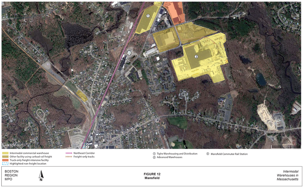 FIGURE 12. Mansfield
This is an aerial photo of part of Mansfield with intermodal warehouses and other industrial land uses highlighted.
FIGURE 12. Mansfield
This is an aerial photo of part of Mansfield with intermodal warehouses and other industrial land uses highlighted.